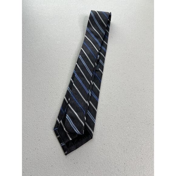 Pronto Uomo Gray, Blue, White Striped Pattern 100% Silk Handmade Tie NWOT - Picture 4 of 6